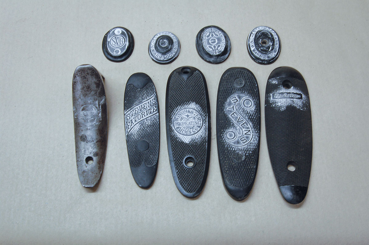Original buttplates for projects require constant searching for at gun shows and old-line gunshops. (White filler added for clarity.)